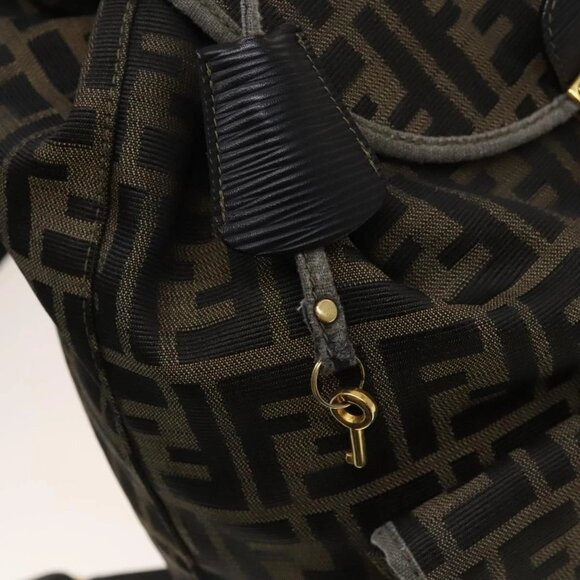 FENDI Zucca Canvas Backpack Black Brown gold Auth 123804 main image 11